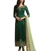 green embroidered satin unstitched salwar with dupatta