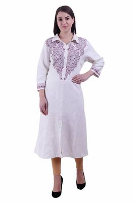 White Embroidered Linen Ethnic Kurti 1