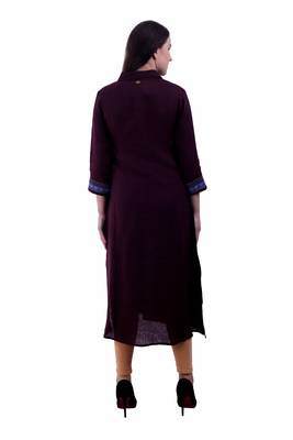 Wine Embroidered Linen Ethnic Kurti 4