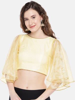 Gold Padded net Blouse with ruffle sleeves 1