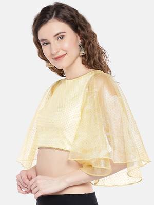 Gold Padded net Blouse with ruffle sleeves 3