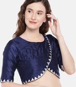 navy blue Raw Silk Round Neck pleated Readymade Blouse