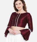 maroon Raw Silk Boat Neck Readymade  non padded Blouse