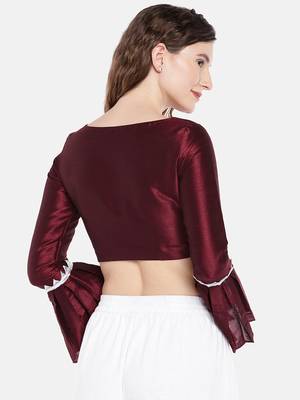 maroon Raw Silk Boat Neck Readymade  non padded Blouse 2