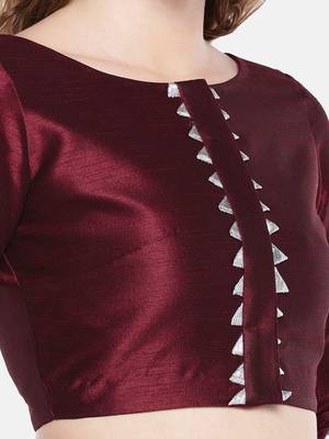 maroon Raw Silk Boat Neck Readymade  non padded Blouse 4