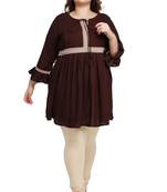 rayon slub Dark Brown with woven lace pattern Plus size ladies top