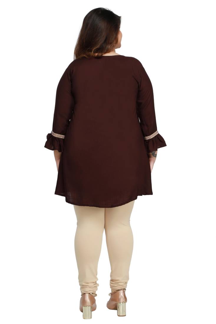 rayon slub Dark Brown with woven lace pattern Plus size ladies top