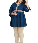 Rayon Slub Peacock Blue with woven lace pattern Plus size ladies top