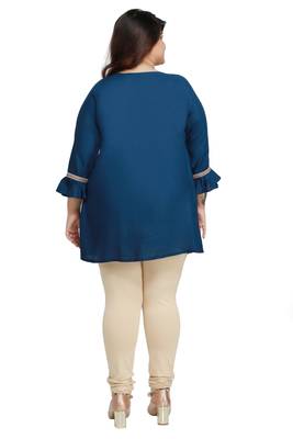 Rayon Slub Peacock Blue with woven lace pattern Plus size ladies top 4