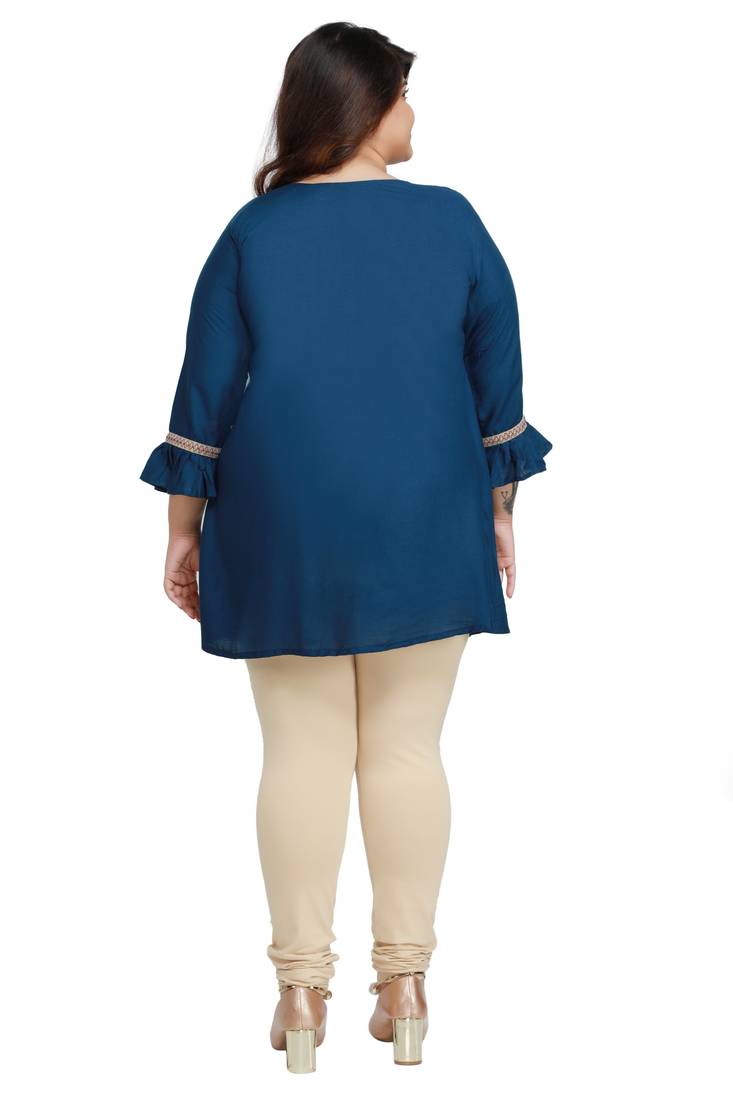 Rayon Slub Peacock Blue with woven lace pattern Plus size ladies top