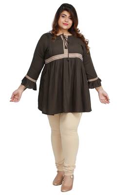 Rayon Slub Dark Green with woven lace pattern Plus size Ladies top 1