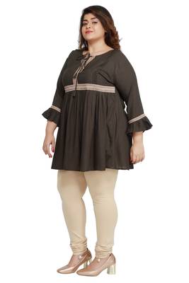 Rayon Slub Dark Green with woven lace pattern Plus size Ladies top 2