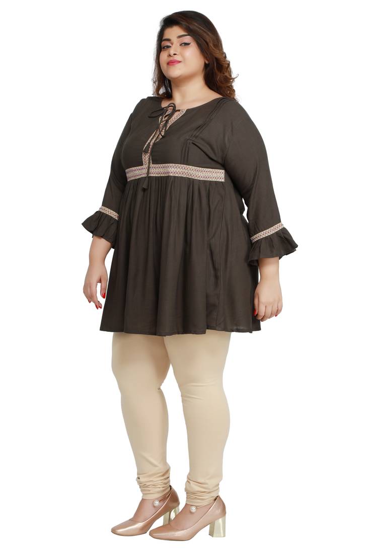 Rayon Slub Dark Green with woven lace pattern Plus size Ladies top