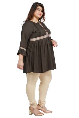 Rayon Slub Dark Green with woven lace pattern Plus size Ladies top 3