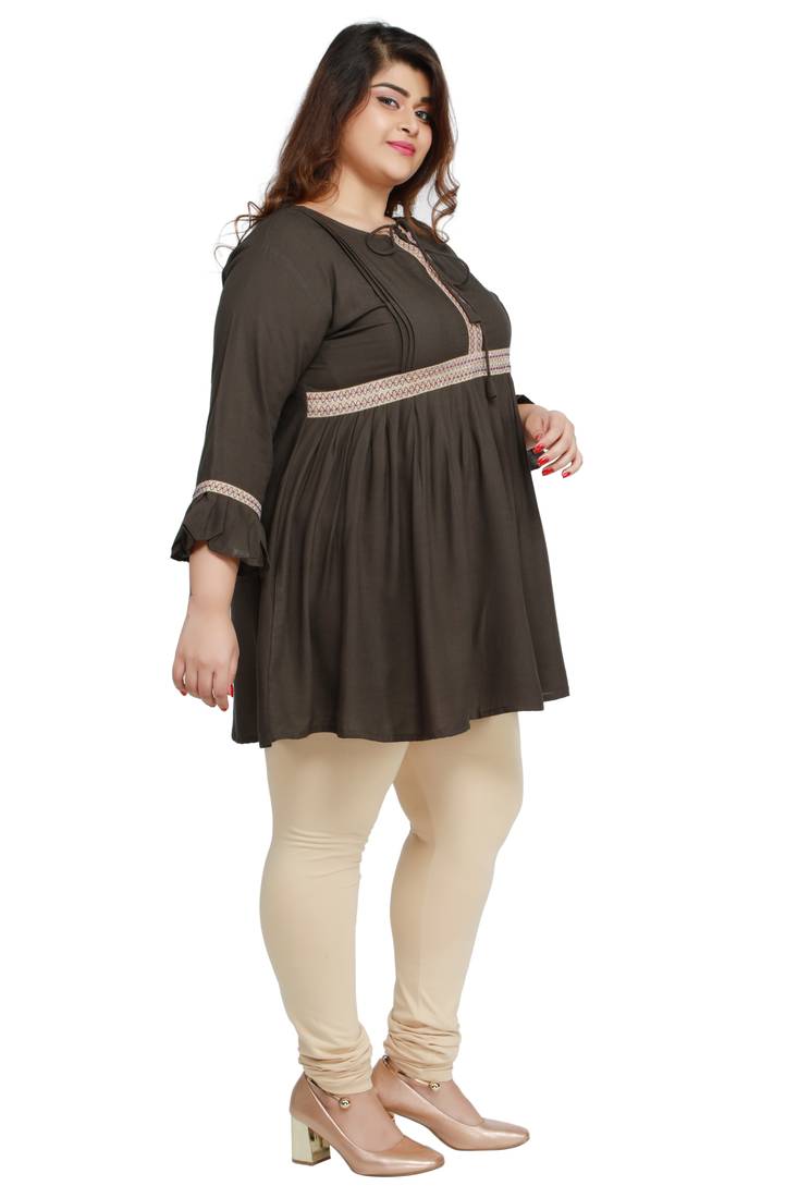 Rayon Slub Dark Green with woven lace pattern Plus size Ladies top