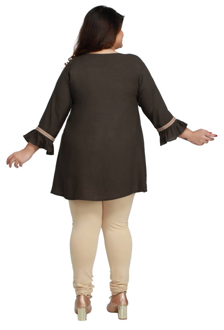 Rayon Slub Dark Green with woven lace pattern Plus size Ladies top