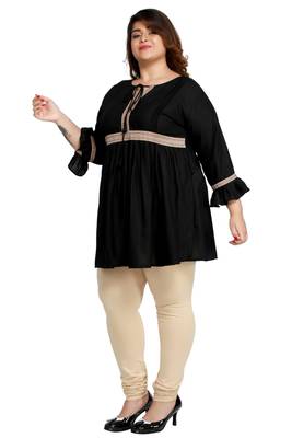 Rayon Slub Black with woven Lace patter Plus size Ladies top 2