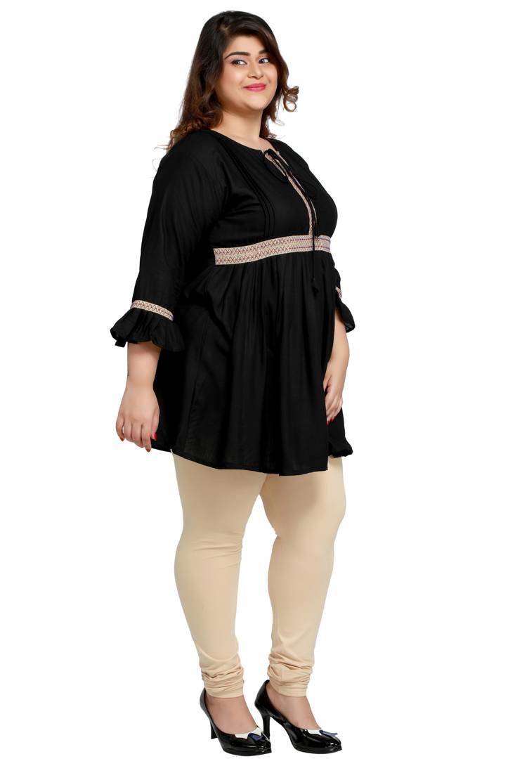 Rayon Slub Black with woven Lace patter Plus size Ladies top