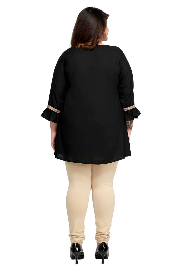 Rayon Slub Black with woven Lace patter Plus size Ladies top