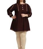Rayon Slub Brown with woven Lace and wooden button  patter Plus size Ladies short top