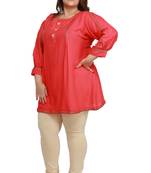 Rayon Slub Light Pink with woven Lace and wooden button  patter Plus size Ladies short top