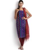 blue embroidered cotton silk unstitched chikankari salwar with dupatta