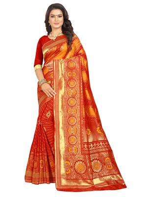 Red woven banarasi  saree with blouse 1