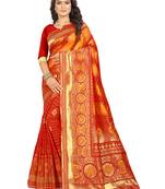 Red woven banarasi  saree with blouse