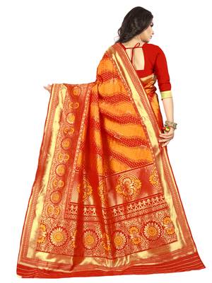 Red woven banarasi  saree with blouse 4