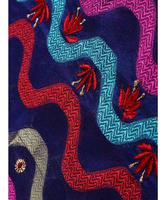 blue embroidered cotton silk unstitched chikankari salwar with dupatta 3