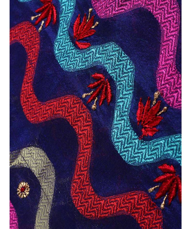 blue embroidered cotton silk unstitched chikankari salwar with dupatta