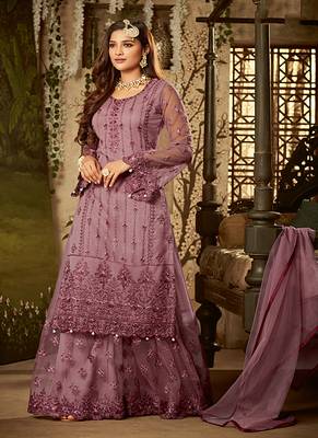 Mauve embroidered net salwar 1