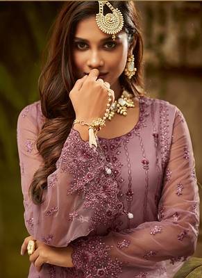 Mauve embroidered net salwar 4