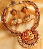 Royal Antique Blue  Green Lakshmi Necklace Set Dj07517