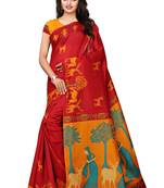 Red printed khadi saree with blouse
