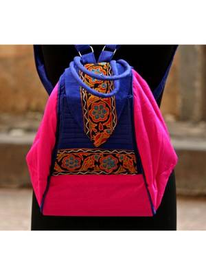 Pink BLue cotton Embroidery  College Bag 1