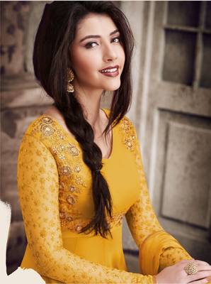 Mustard  embroidered faux georgette Anarkali 2