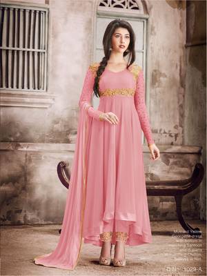Pink embroidered faux georgette Anarkali 1