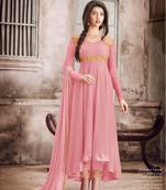 Pink embroidered faux georgette Anarkali