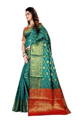 Green woven banarasi silk saree with blouse 2