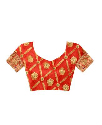 Green woven banarasi silk saree with blouse 4