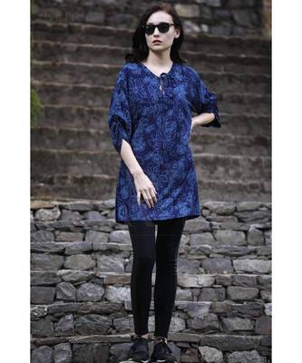 Navy Blue Floral Gathered Sleeve Top 4