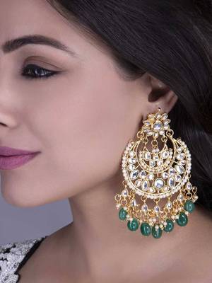 tanaaz Green kundan chandbali earrings 1
