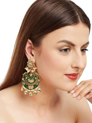green Kundan Meenakari Earrings 1
