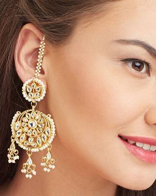 aisha White kundan chandbali earrings 1