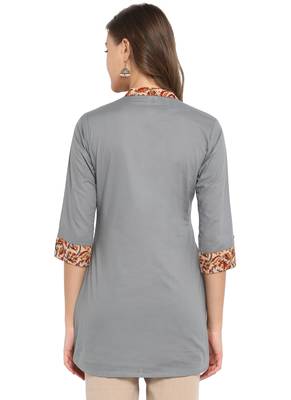 grey cotton straight print/solid straight stitched kurta 2