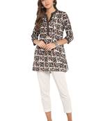 brown rayon straight print straight stitched kurta
