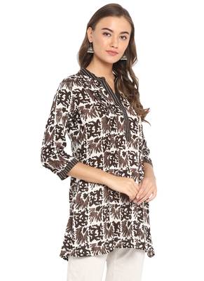 brown rayon straight print straight stitched kurta 4