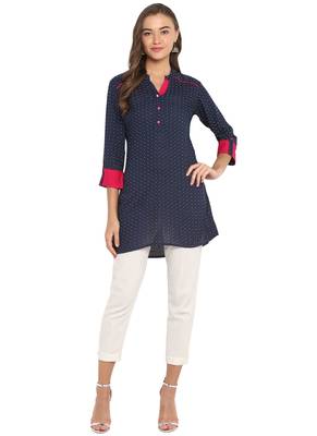 blue rayon straight print   straight stitched kurta 1