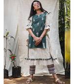 Green Khadi Two Layer Frilled Khadi  Embroidered Kurta